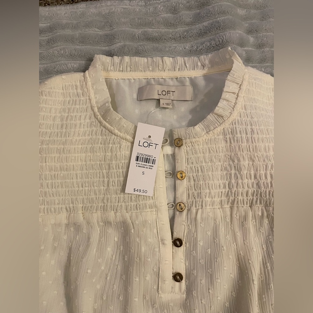 LOFT Women's Cream Textured Top
